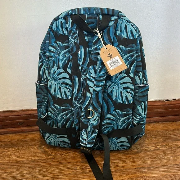 Revelry Blue Black Palm Print Canvas Water Resistant Backpack NWT - Picture 2 of 7